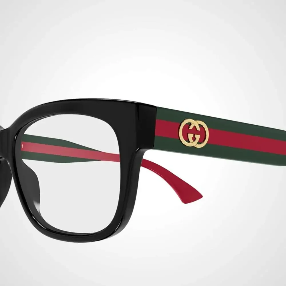 New GUCCI Eyeglasses Black 51-15-140 Rectangular Cat Eye Green Red